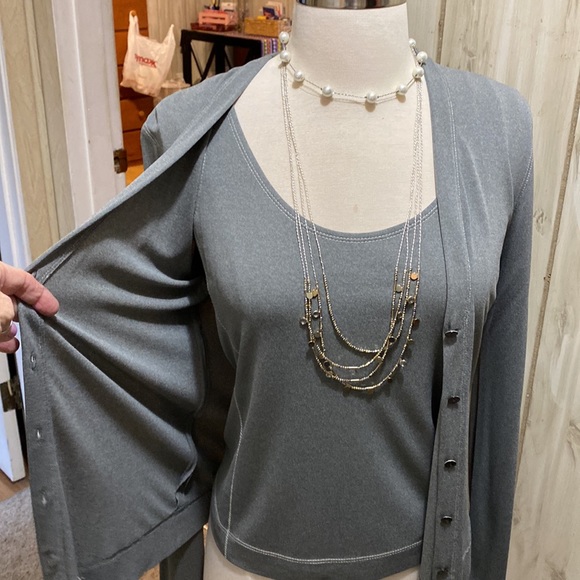 Lida Baday gray cardigan sweater set; size Medium; poly/viscose blend - Picture 2 of 8